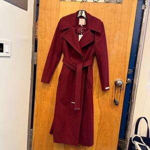 Ted Baker NWT Size 2 Deep Purple Rrosiey Wool and Cashmere Belted Long Coat